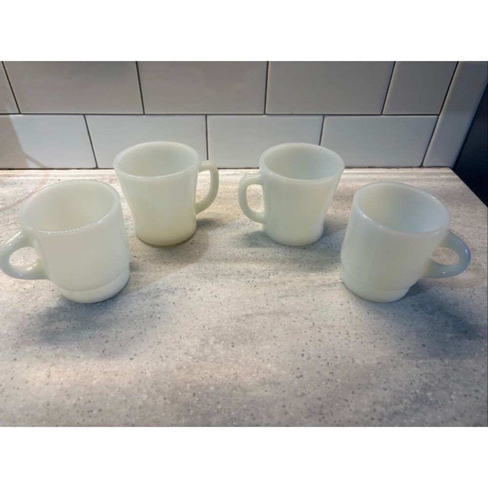 2 sets of vintage Fire King white milk glass mugs